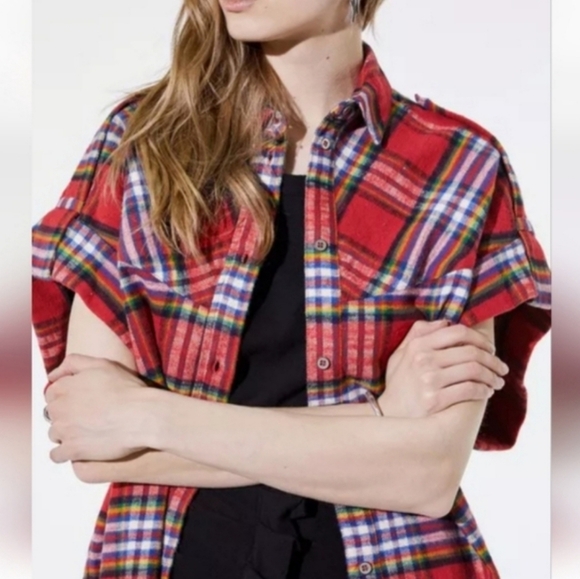 NWOT IRO Oversized Button-Down Plaid Flannel Shirt - Picture 1 of 12